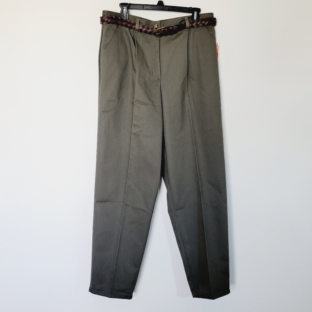 Princeton Club Pleated Green Pants with Belt SZ 14